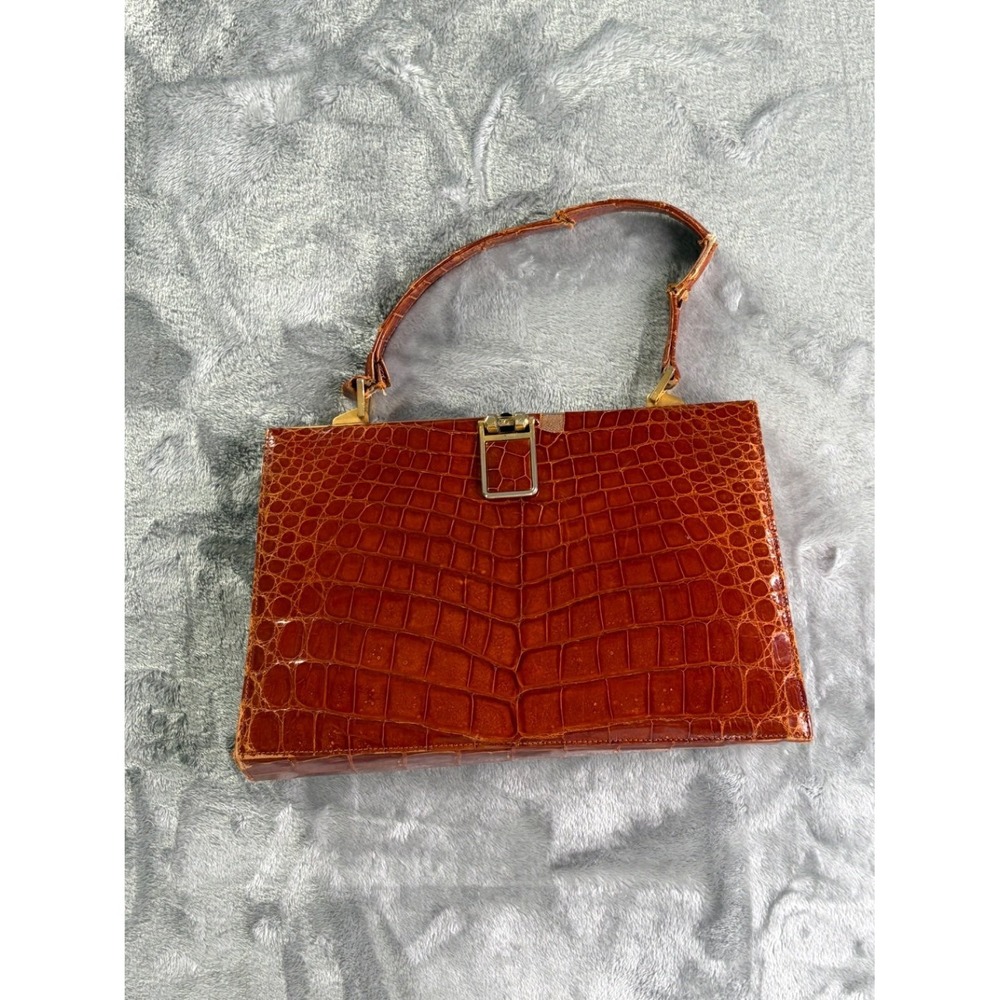 Caiman Handbag Medium Brown Crocodile Kelly Purse Vintage 1950s-1960s Used